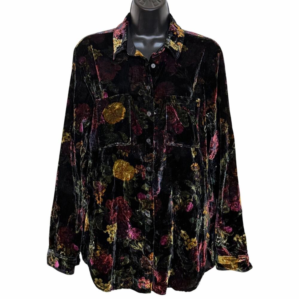 Anthropologie Pilcro Velvet Button Down Shirt S Floral Whimsigoth Oversized Top